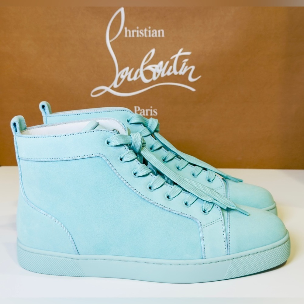 Christian Louboutin Louis Orlato High-top Men’s Sneakers Teal Suede/Velvet EU-44 - Picture 4 of 16